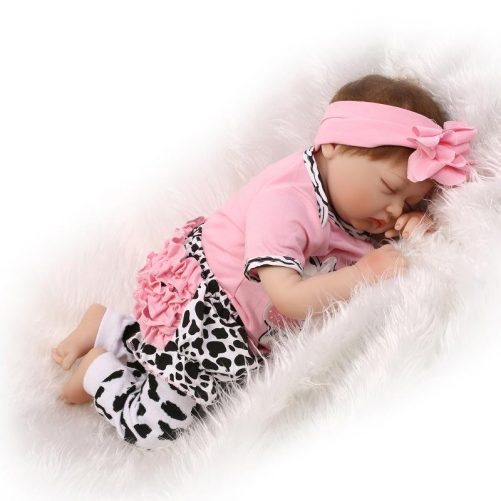 22" Mini Cute Simulation Sleeping Baby in Cow Pattern Clothes Pink