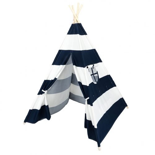 4PCS Wooden Poles Teepee Tent for Kids Navy Blue and White Stripes
