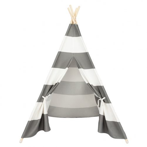 4Pcs Wooden Poles Teepee Tent for Kids Gray and White Stripes