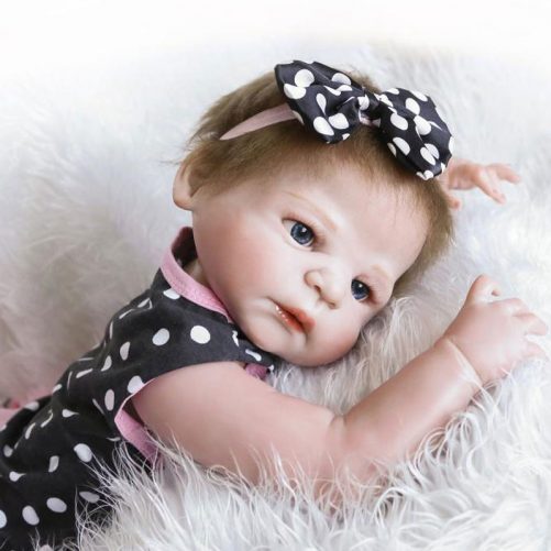 23" Reborn Baby Doll in Dots Pattern Dress