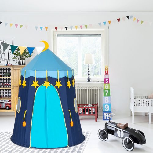 Cotton Yurt Tent With Small Colorful Flags Blue