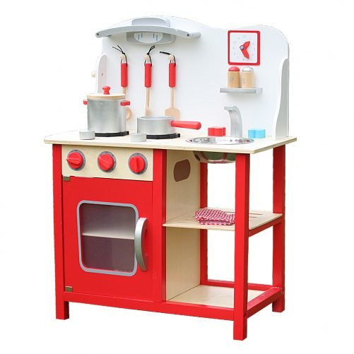 Wood Kitchen Toy Kids Cooking Pretend Play Set With Kitchenware And Clock