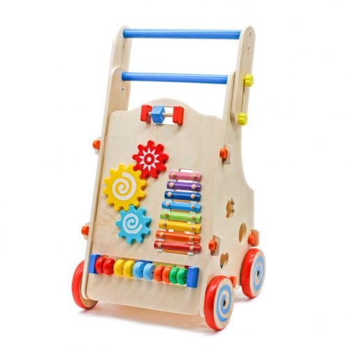 Adjustable Wooden Baby Walker Toddler Toys With Multiple Activity Toys Center