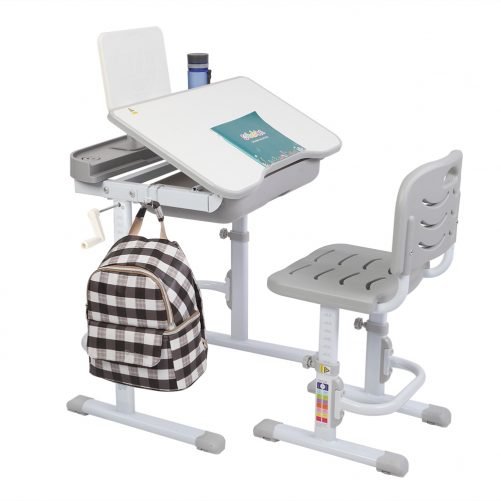 80cm Hand-Operated Lifting Children's Study Table And Chair Gray (With Reading Frame, Without Lamp)