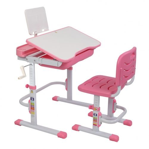 80cm Hand-Operated Lifting Children's Study Table And Chair Pink(With Reading Frame   Without Lamp)