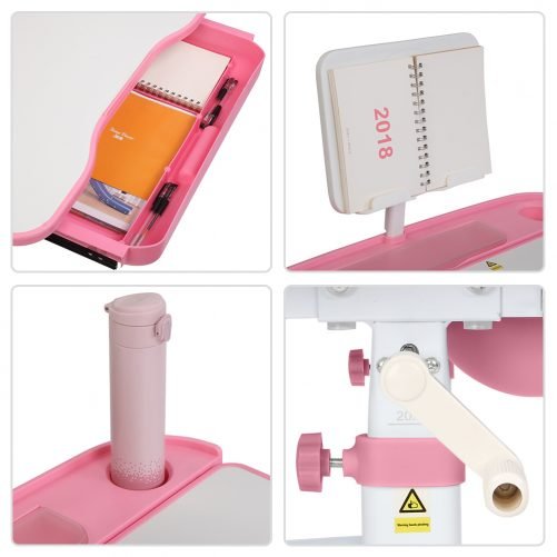 80cm Hand-Operated Lifting Children's Study Table And Chair Pink(With Reading Frame   Without Lamp)