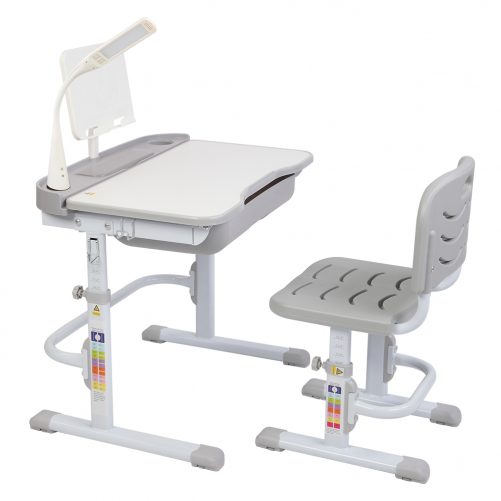 Children Learning Table And Chair Grey (With Reading Stand USB Interface Desk Lamp)