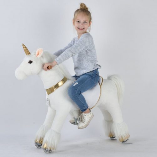 36'' Ride-on Unicorn for 4-9 Years Old  (White Unicorn with Golden Horn)