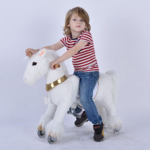 29'' Ride-on Unicorn for 3-6 Years Old (White Unicorn with Golden Horn)