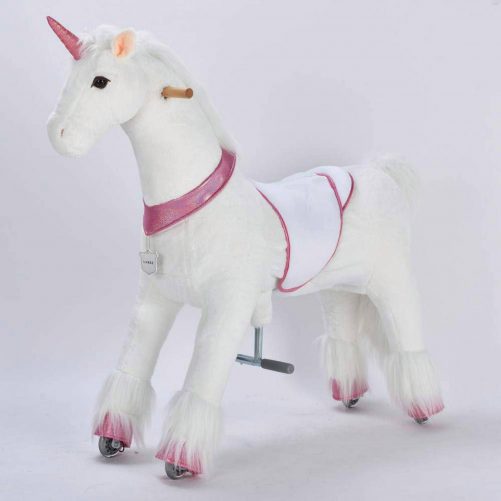 44'' Ride-on Unicorn for 6 Years Old to Adult (White Unicorn with Pink Horn)