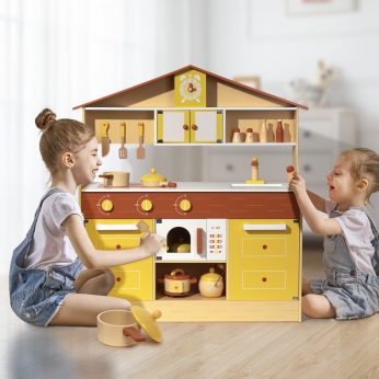 Wooden Pretend Play Kitchen Set, Yellow
