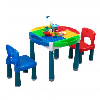 Kids Multi Activity Table & 2 Chairs Set,  Red & Yellow & Blue & Green