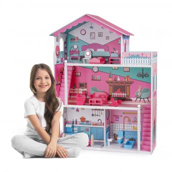 Wooden Dollhouse With Furniture
