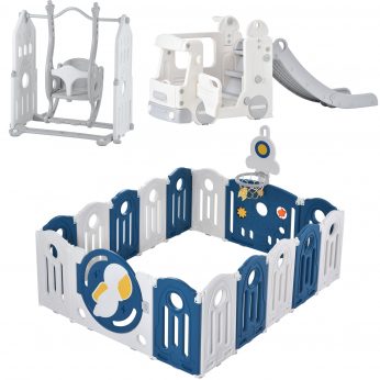 Astronaut Theme Kids Activity Center with Freestanding Swing , Slide Playset and Playpen