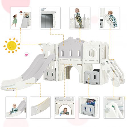Freestanding Castle Climber with Slide and Basketball Hoop