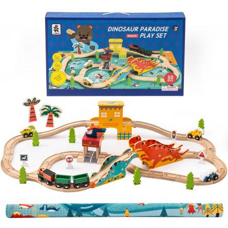 Wooden Train Track Set with Bridge Ramp Magnetic