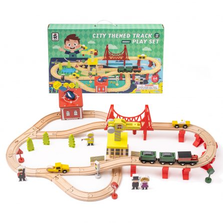 Wooden Train Set with Bridge Ramp Magnetic