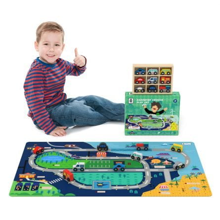 Wooden Train Track Set with Mat