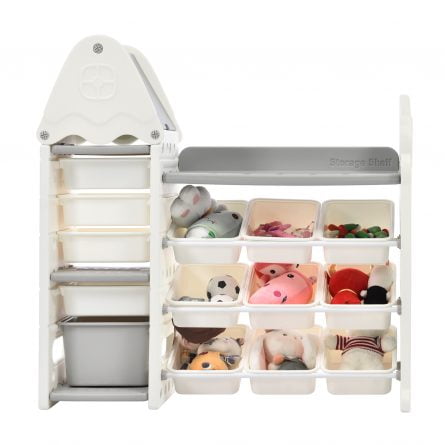 Toy Storage Organizer With 17 Bins And 4 Bookshelves