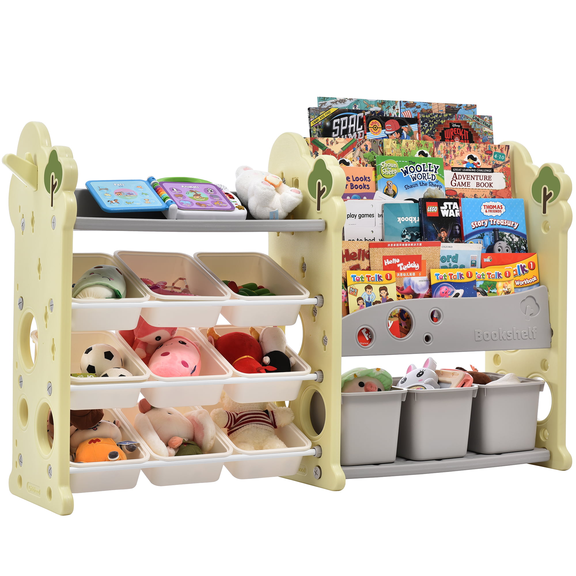 Toy Storage Organizer with 12 Bins and 4 Bookshelves