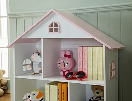 Girls Pink Roof Dollhouse Bookcase