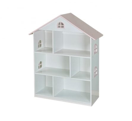 Girls Pink Roof Dollhouse Bookcase