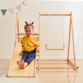 Foldable Wooden Swing And Slide Set